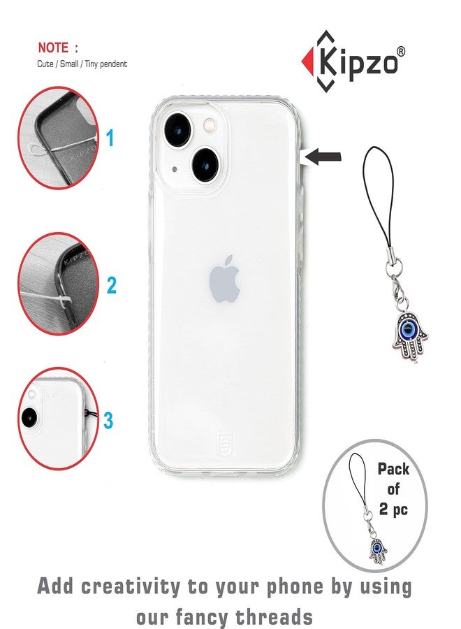 KIPZO® Pack of 2 silver Good luck Evil Eye Hamsa Hand Fatima symbol Turkish alloy phone charms cute pendent earrings hooks Hanging Keychain necklace anklet for girls women Lanyard combo with Zip Pouch - Image 2