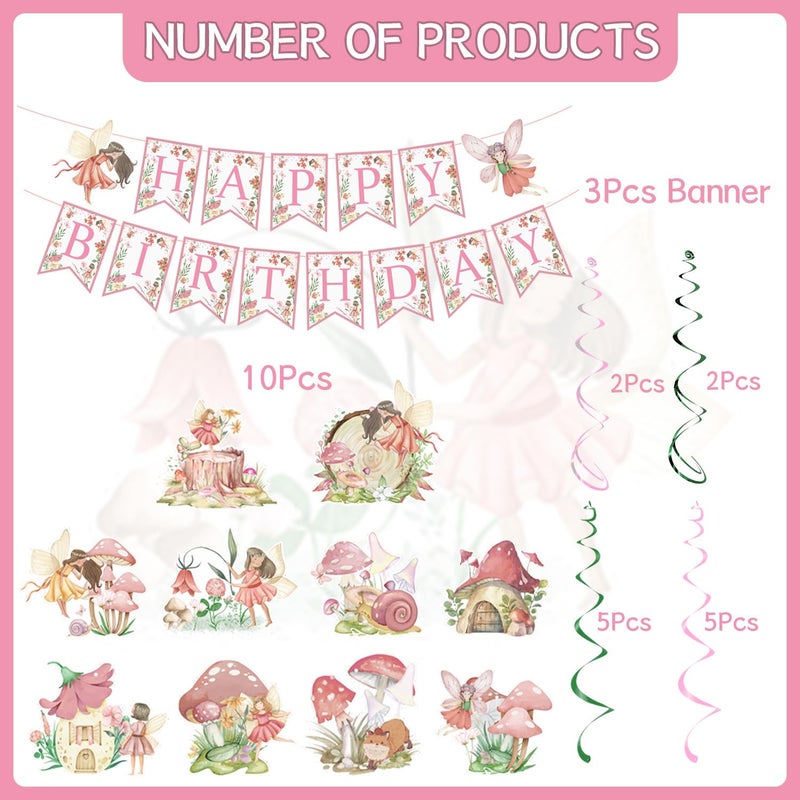 Rngmsi Fairy First Birthday Decorations, Fairy 1st Bday Party Decor for Girls, Happy Birthday Banners Mushroom Hanging Swirls Party Decor Supplies - Image 3
