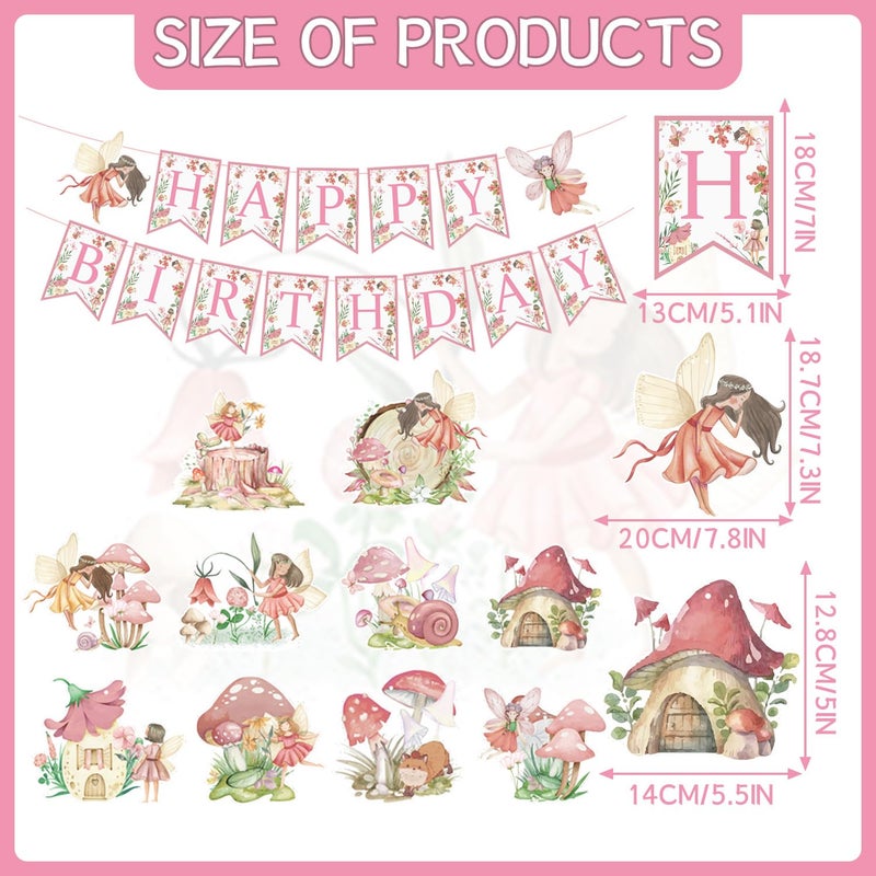 Rngmsi Fairy First Birthday Decorations, Fairy 1st Bday Party Decor for Girls, Happy Birthday Banners Mushroom Hanging Swirls Party Decor Supplies - Image 2