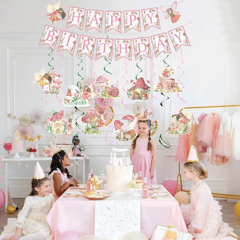 Rngmsi Fairy First Birthday Decorations, Fairy 1st Bday Party Decor for Girls, Happy Birthday Banners Mushroom Hanging Swirls Party Decor Supplies - Image 5