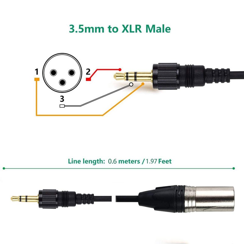 Canfon Locking 3.5mm TRS Male to XLR Male Wireless Receiver Output Microphone Balanced Audio Cable Compatible with SONY UWP V1/D11/D21 and Phone, Active Speakers, Stage, DJ, Studio Audio Console, 0.6M - Image 2