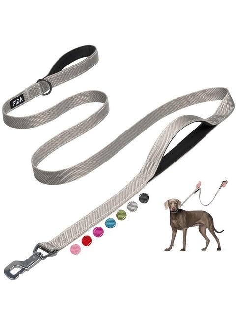Fida 6 FT Heavy Duty Dog Leash with 2 Comfortable Padded Handles, Traffic Handle & Advanced Easy Snap Hook, Reflective Walking Lead for Large, Medium & Small Breed Dogs, Grey