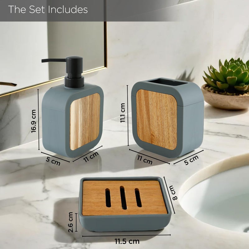 Kuber Industries 3 Pcs ABS Bathroom Accessory Set | Includes Liquid Soap Dispenser for Bathroom (380ml), Toothbrush Holder & Soap Holder | Bathroom & Kitchen Sink Accessories Set | Grey-KL9245-BS-GRY - Image 5
