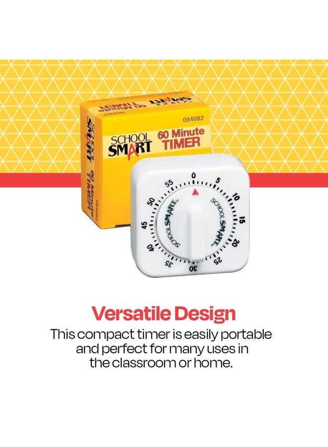 School Smart Small Timer with Bell, 60 min, 2-1/2 in W X 2-1/2 in H X 1-3/8 in D, White - Image 3