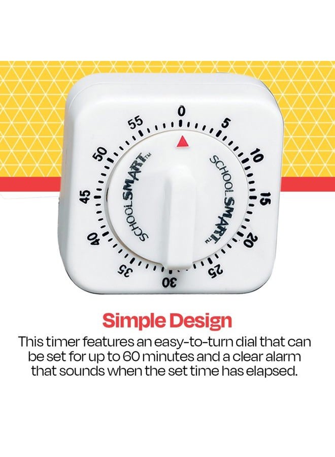 School Smart Small Timer with Bell, 60 min, 2-1/2 in W X 2-1/2 in H X 1-3/8 in D, White - Image 5