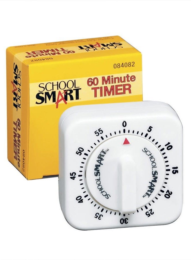 School Smart Small Timer with Bell, 60 min, 2-1/2 in W X 2-1/2 in H X 1-3/8 in D, White - Image 2