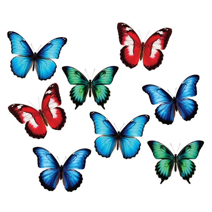 BUTTERFLY WINDOW CLINGS 8 PCS LARGE DECALS FOR GLASS BLUE RED ORANGE TEAL ANTI COLLISION DECORATIVE REUSABLE FADE RESISTANT INDOOR USE