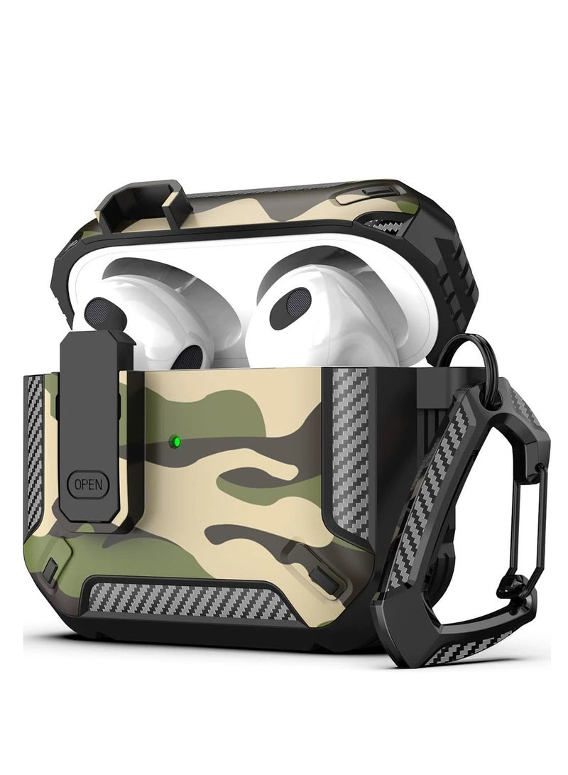 Airpods 4 Case, Airpods 4th Generation Case with Lock, Airpods 4th Generation Case, Hard Shell Rugged Shockproof Case with Keychain for Apple Airpods 4 2024 (Camouflage Green) - Image 1