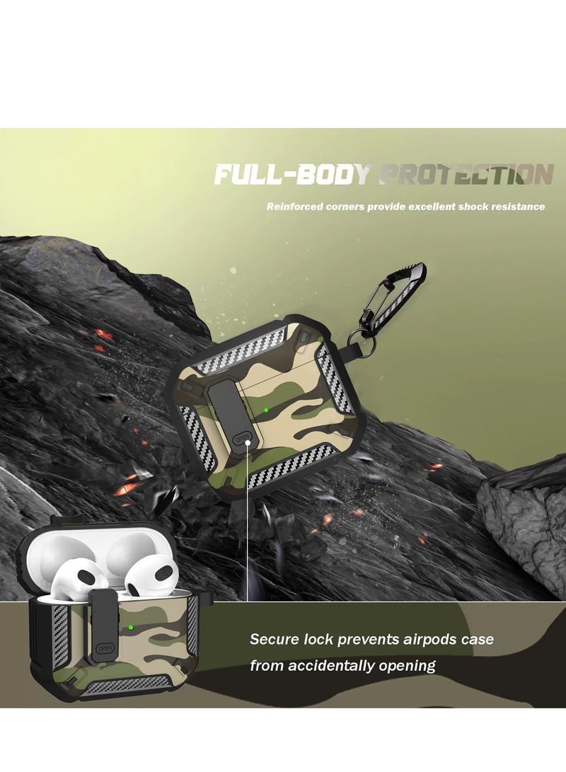 Airpods 4 Case, Airpods 4th Generation Case with Lock, Airpods 4th Generation Case, Hard Shell Rugged Shockproof Case with Keychain for Apple Airpods 4 2024 (Camouflage Green) - Image 2