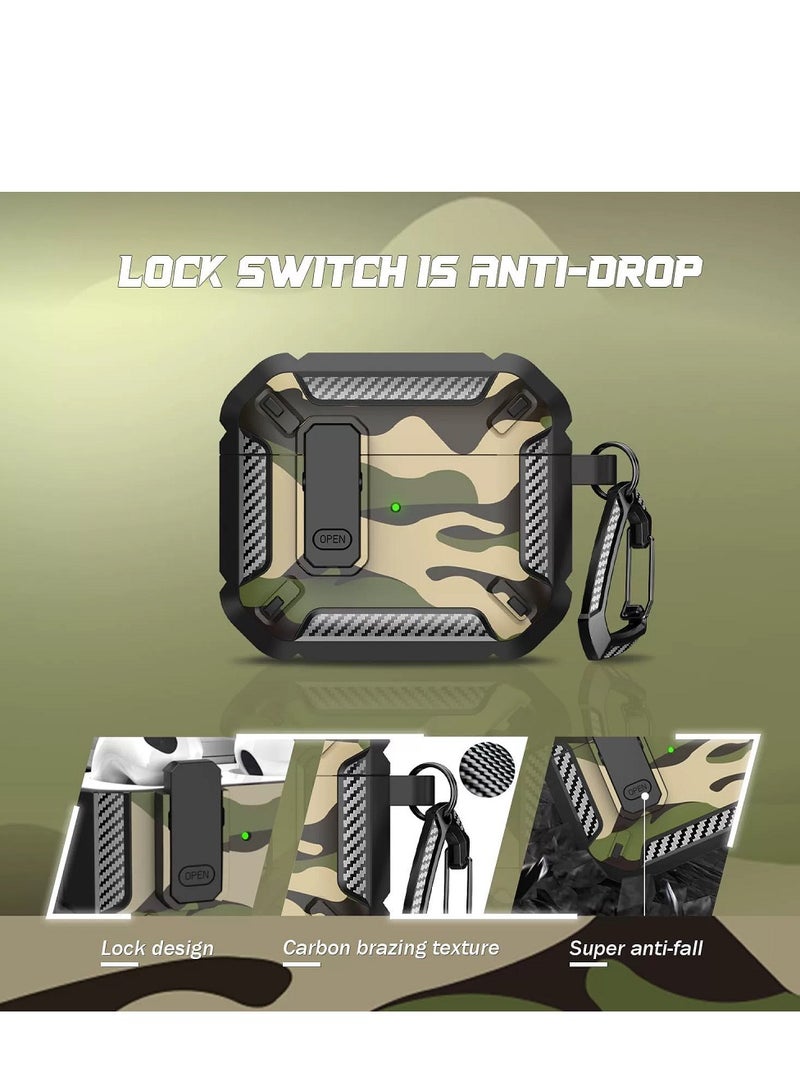 Airpods 4 Case, Airpods 4th Generation Case with Lock, Airpods 4th Generation Case, Hard Shell Rugged Shockproof Case with Keychain for Apple Airpods 4 2024 (Camouflage Green) - Image 3