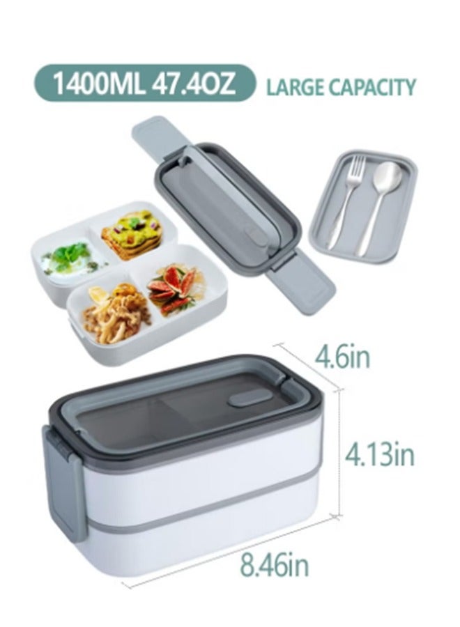2- Layer Leakproof Bento Box-Large Lunch Box with Compartments und Cutlery Set-Food Picks for Lunch Box Containers for Adults-Microwave Food SafeBento Boxes  - Image 2