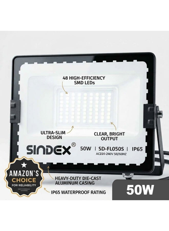 50W LED Flood Light – AC 220-240V, 3500 Lumens, 6500K Pure White, IP65 Weatherproof Security Light, 30,000 Hrs Lifetime (SD-FL050S) - Image 5