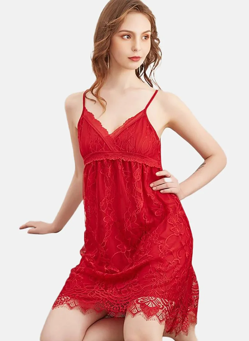 YUNIQEE Red Solid Babydoll With Briefs