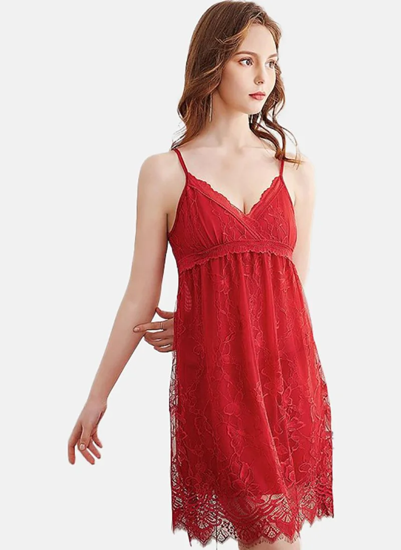 YUNIQEE Red Solid Babydoll With Briefs