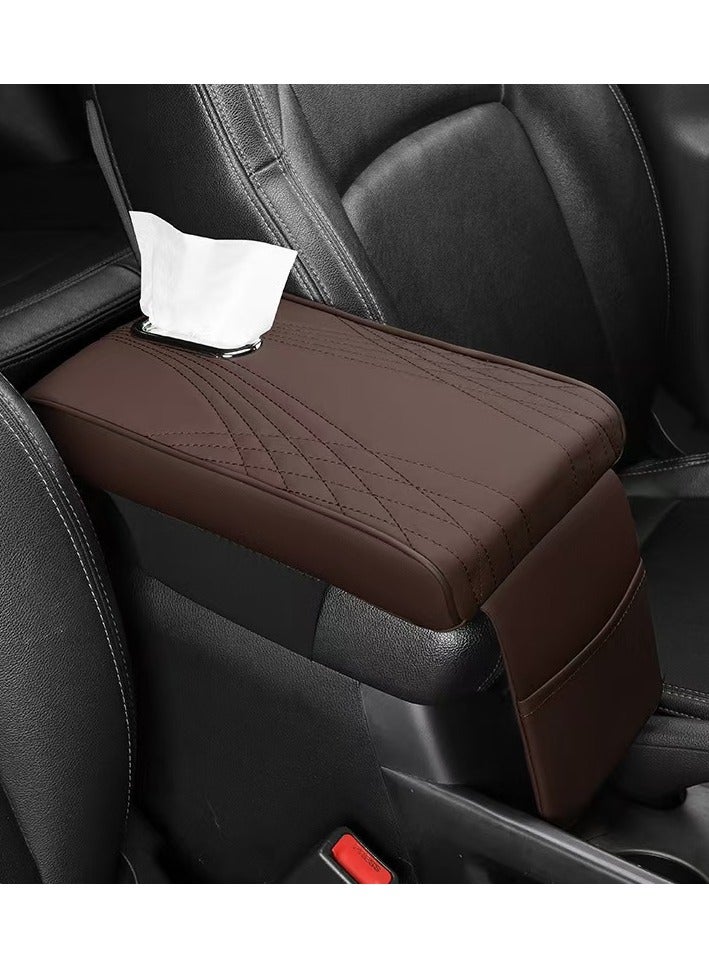 NIBEMINENT Car Central Control Armrest Memory Foam Armrest Heightening Pad, Lengthened Central Armrest Box Pad Dark Brown - Image 1