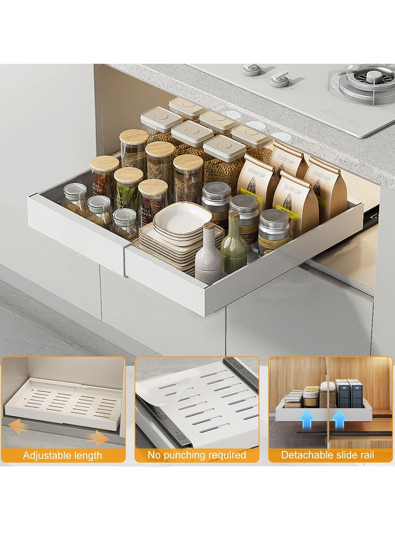 XiuWoo Pull Out Cabinet Organizer,Extendable Slide Out Pantry Shelves Storage,Sliding Drawer Pantry Shelf For Kitchen, Living Room, Home,Adhesive Pull Out Drawers For Cabinets  - Image 1