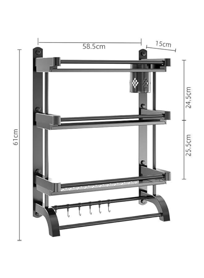 ميكسد رف حمام من تراسل مع قضبان منشفة، رف حائط للحمام من 3 طبقات، رف تخزين مع حامل فرشاة، رف مناشف الحمام مع رف، رف منظم للتخزين للحمام والمطبخ، أسود، ستانلس ستيل - Image 2
