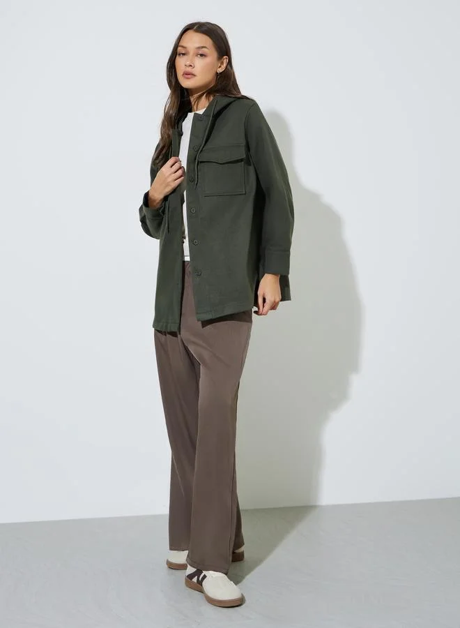 Styli  Charcoal Longline Hooded Shacket for Women | Best Price UAE