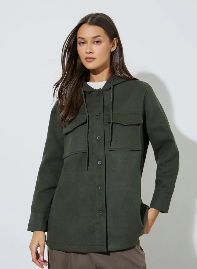 Styli  Charcoal Longline Hooded Shacket for Women | Best Price UAE