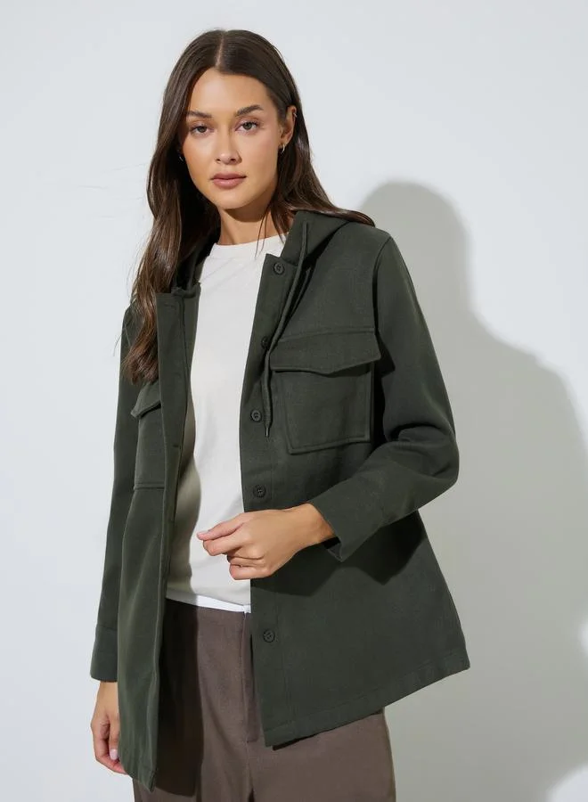 Styli  Charcoal Longline Hooded Shacket for Women | Best Price UAE