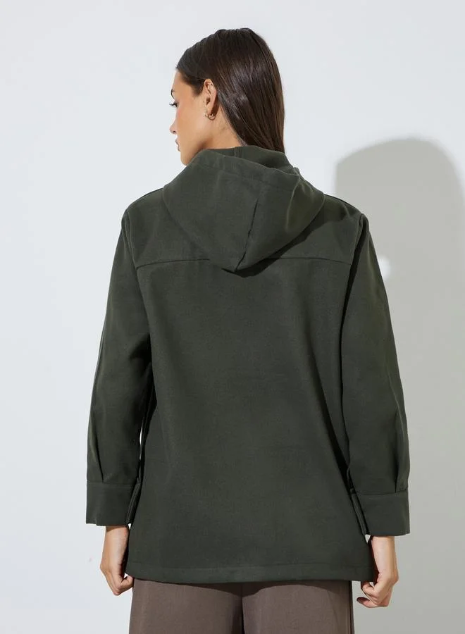 Styli  Charcoal Longline Hooded Shacket for Women | Best Price UAE