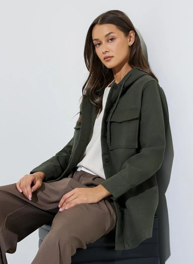 Charcoal Longline Hooded Shacket