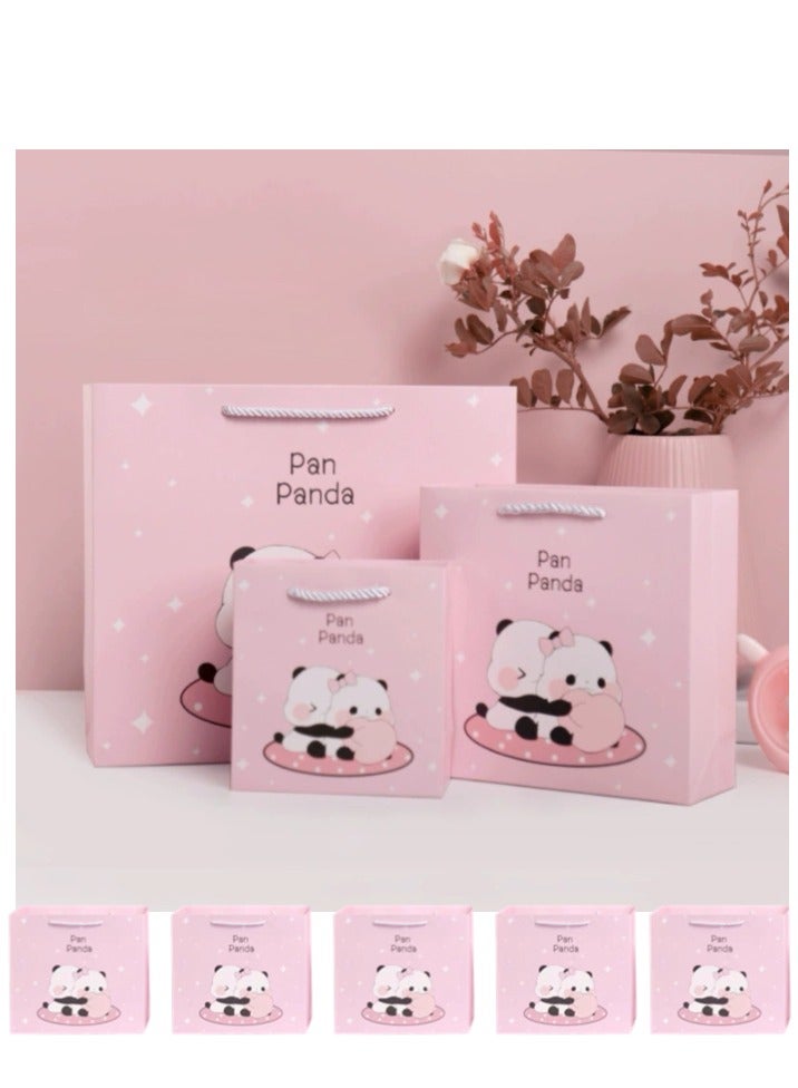 10 قطع من حقائب التسوق الفاخرة، حقائب هدايا عيد ميلاد رائعة، تغليف تذكاري بمقبض من الورق المقوى الأبيض، نمط كرتوني وردي - Image 1