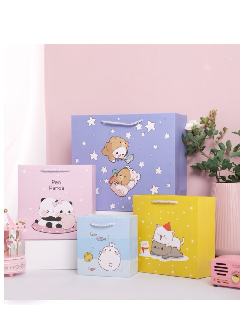 10 قطع من حقائب التسوق الفاخرة، حقائب هدايا عيد ميلاد رائعة، تغليف تذكاري بمقبض من الورق المقوى الأبيض، نمط كرتوني وردي - Image 3