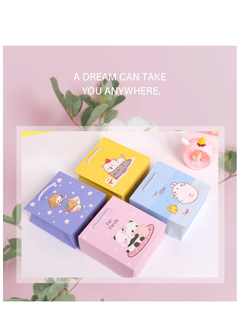 10 قطع من حقائب التسوق الفاخرة، حقائب هدايا عيد ميلاد رائعة، تغليف تذكاري بمقبض من الورق المقوى الأبيض، نمط كرتوني وردي - Image 4