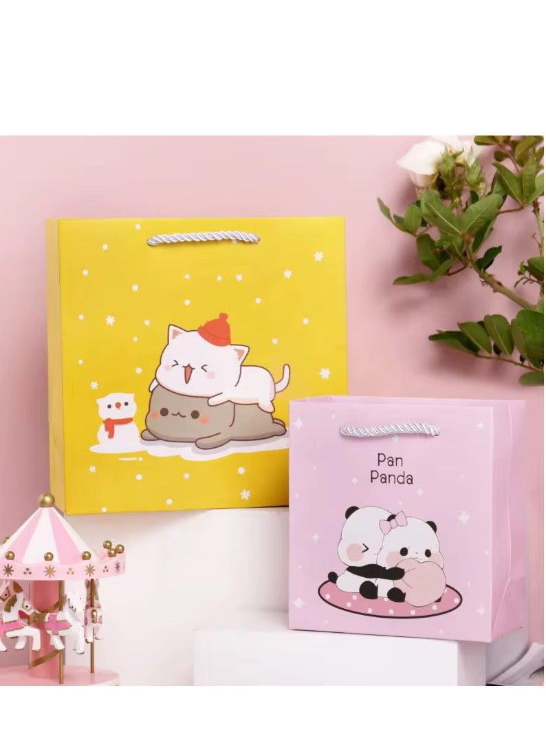 10 قطع من حقائب التسوق الفاخرة، حقائب هدايا عيد ميلاد رائعة، تغليف تذكاري بمقبض من الورق المقوى الأبيض، نمط كرتوني وردي - Image 2