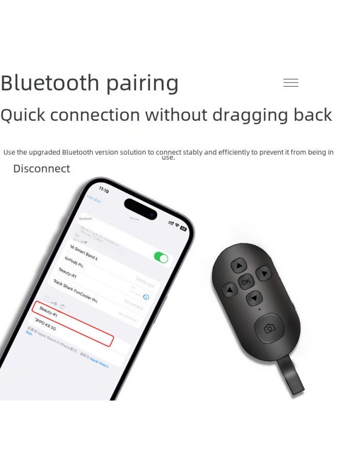 7-key Mobile Video Remote Controller Bluetooth Selfie Device Photography Short Video Recording Drama E-book Page Flipping-Color:Black + Pearlescent Bag + Charging Cable - Image 3