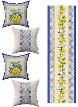 Cango Home Blue Yellow Decorative Lemon Patterned 4-Piece Throw Pillow Covers 1 Runner Set 4KMBS249-RS 