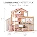ROBUD Doll House Wooden Dollhouse with 6 Rooms 29pcs Furniture Set Working Elevator Garage Swimming Pool Ideal Gift for Kids Ages 3 Pink - Image 4