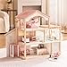 ROBUD Doll House Wooden Dollhouse with 6 Rooms 29pcs Furniture Set Working Elevator Garage Swimming Pool Ideal Gift for Kids Ages 3 Pink - Image 3