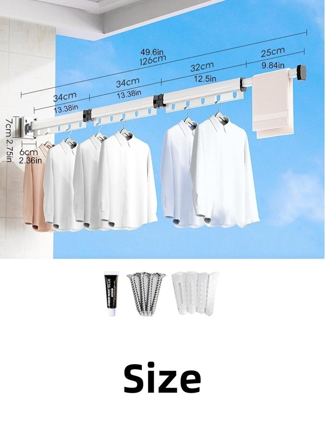 VarietyVoyageD Retractable Clothes Drying Rack-3 Fold White Laundry Drying Rack,Wall Mounted Clothes Hanger,Space Saver,Foldable Durable,for Balcony,Laundry,Bathroom,Patio. - Image 2