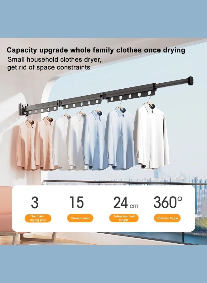 VarietyVoyageD Retractable Clothes Drying Rack-3 Fold White Laundry Drying Rack,Wall Mounted Clothes Hanger,Space Saver,Foldable Durable,for Balcony,Laundry,Bathroom,Patio. - Image 4