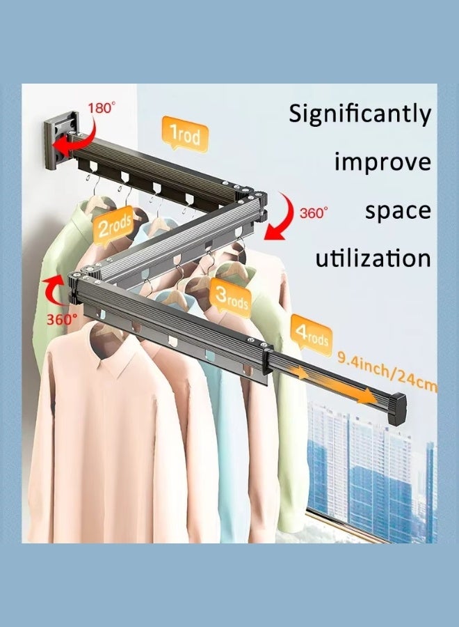 VarietyVoyageD Retractable Clothes Drying Rack-3 Fold White Laundry Drying Rack,Wall Mounted Clothes Hanger,Space Saver,Foldable Durable,for Balcony,Laundry,Bathroom,Patio. - Image 3