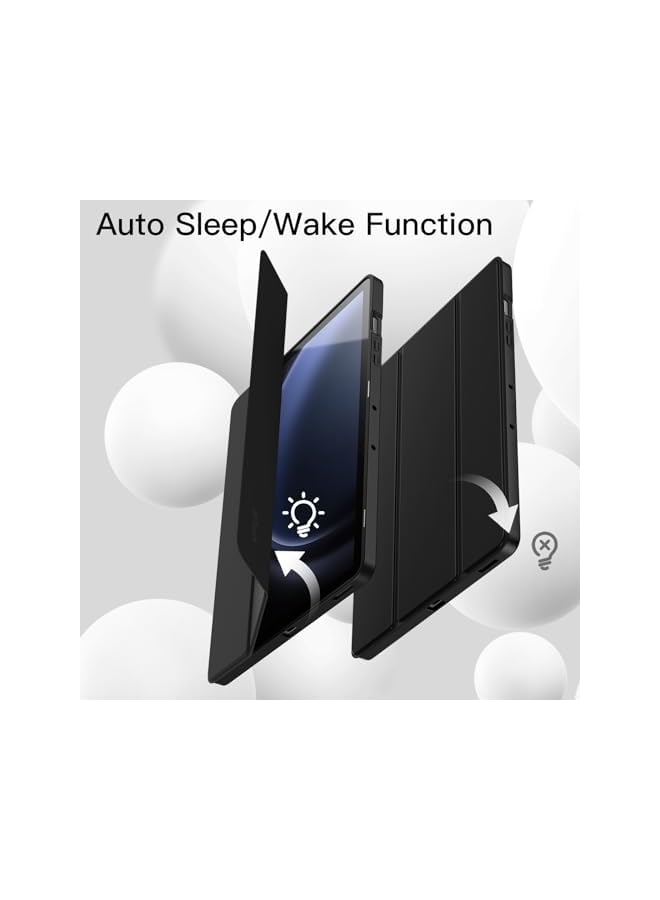 جي تيك حافظة لهاتف سامسونج جالاكسي تاب S9 Fe بلس S9 Fe بلس 12.4 بوصة مع حامل قلم S ناعم من البولي يوريثان الحراري ثلاثي الطي غطاء حماية للكمبيوتر اللوحي يدعم قلم S للشحن التلقائي والنوم باللون الأسود - Image 5