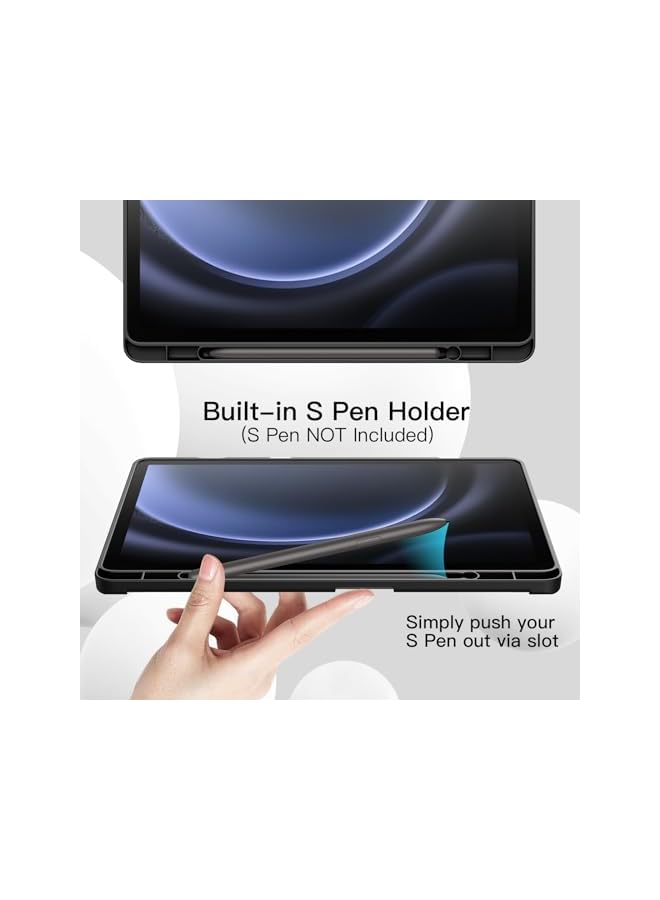 جي تيك حافظة لهاتف سامسونج جالاكسي تاب S9 Fe بلس S9 Fe بلس 12.4 بوصة مع حامل قلم S ناعم من البولي يوريثان الحراري ثلاثي الطي غطاء حماية للكمبيوتر اللوحي يدعم قلم S للشحن التلقائي والنوم باللون الأسود - Image 3