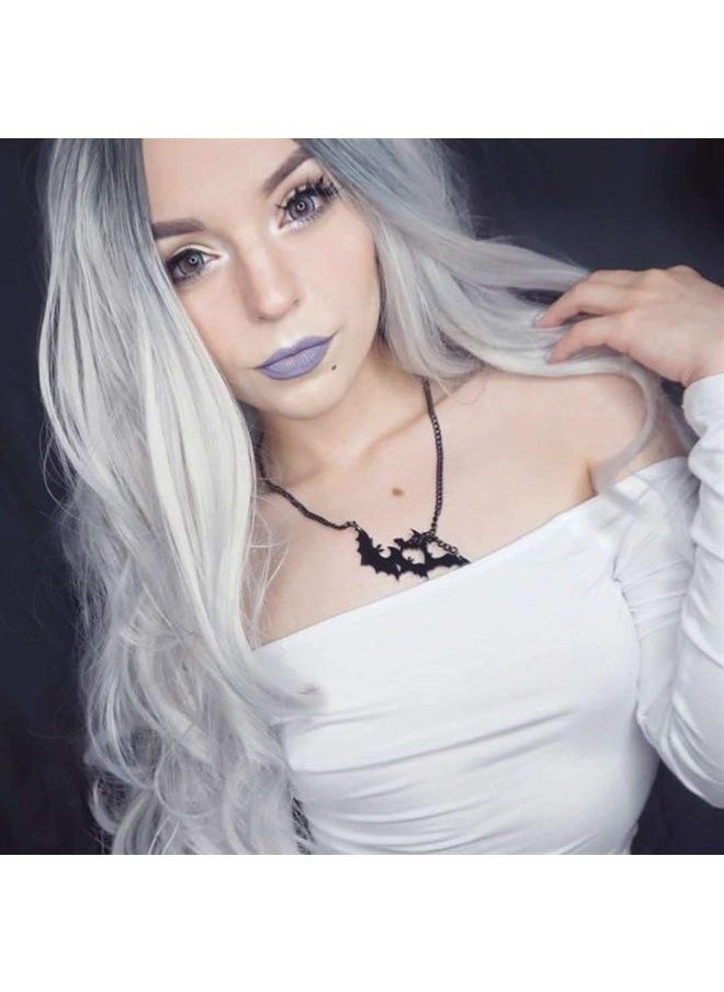 Besuante - Beautyself Silver Grey Costume Wigs for Women Halloween Curly Long Wavy Fashion Cosplay Ombre Black Mix Gray Hair Wigs with Wig Cap - Image 1