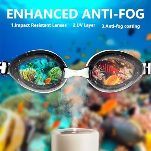 Airoads Shortsighted Swim Goggles Leakproof Anti-Fog UV Protection Swimming Goggles Designed for Nearsighted Adults Women Men and Youth (Black & White, -3) - Image 4