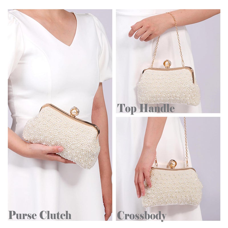 Ayliss Pearl Clutch Purses for Women Wedding Bridal Evening Small Clutch Crossbody Handbag Full Beaded Parites Prom (Ivory) - Image 2