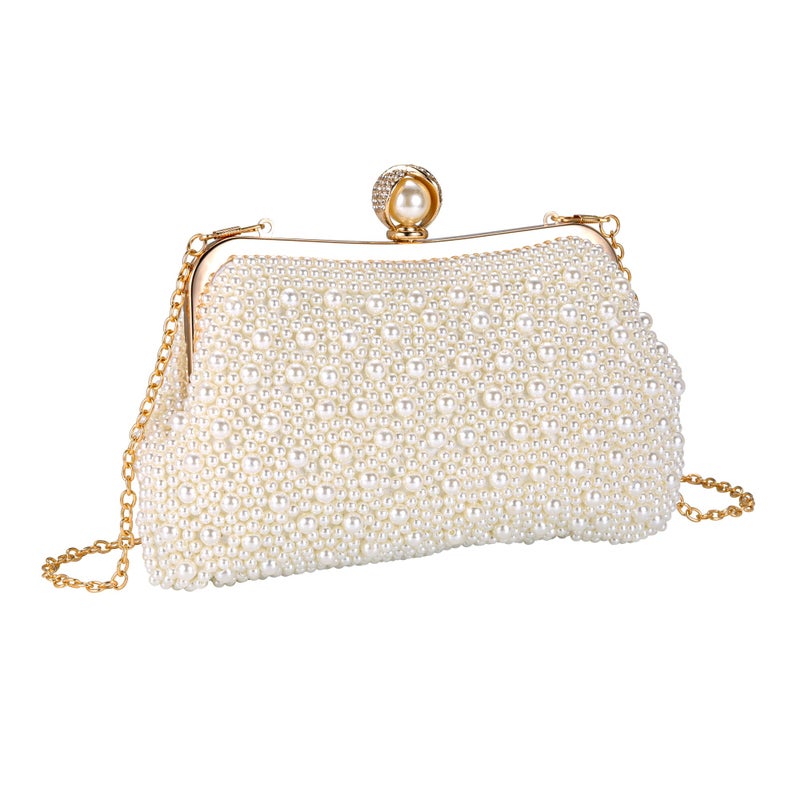 Ayliss Pearl Clutch Purses for Women Wedding Bridal Evening Small Clutch Crossbody Handbag Full Beaded Parites Prom (Ivory) - Image 1