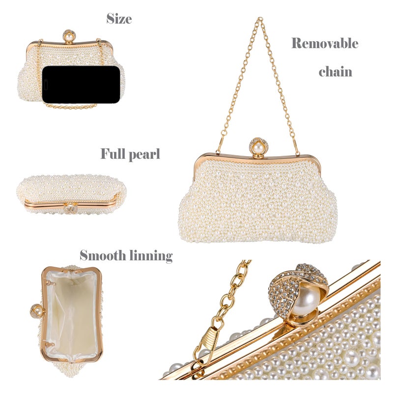 Ayliss Pearl Clutch Purses for Women Wedding Bridal Evening Small Clutch Crossbody Handbag Full Beaded Parites Prom (Ivory) - Image 5