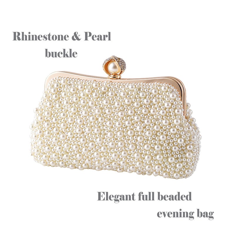 Ayliss Pearl Clutch Purses for Women Wedding Bridal Evening Small Clutch Crossbody Handbag Full Beaded Parites Prom (Ivory) - Image 4