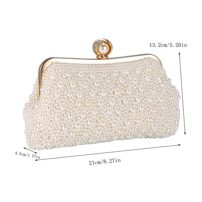 Ayliss Pearl Clutch Purses for Women Wedding Bridal Evening Small Clutch Crossbody Handbag Full Beaded Parites Prom (Ivory) - Image 3