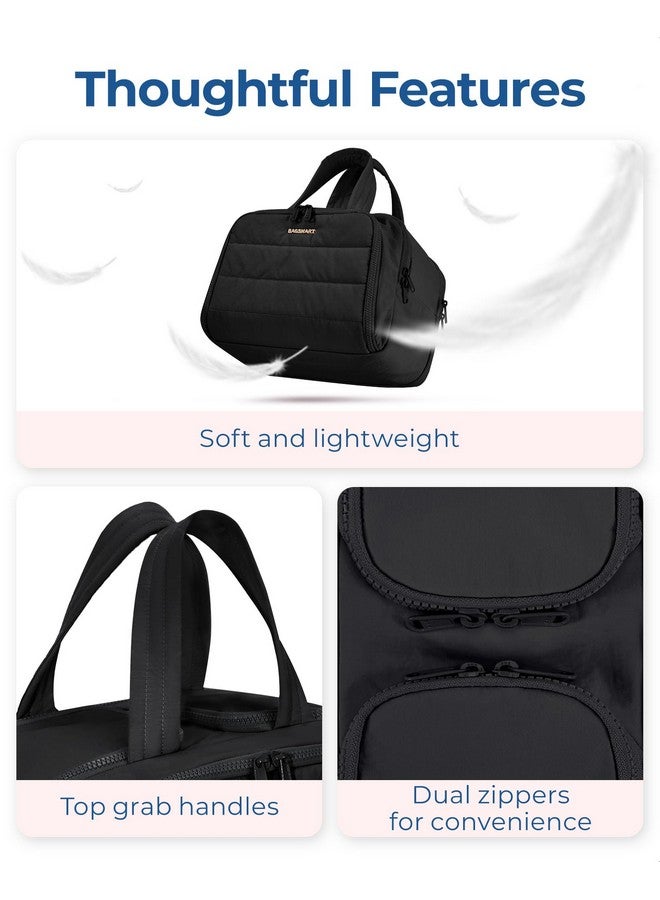 BAGSMART BAGSMART Travel Toiletry Bag, Lightweight Large Wide-open Travel Bag for Women, Puffy Cosmetic Makeup Bag Organizer with Handle for Accessories,Essentials, Toiletries, Black - Image 2