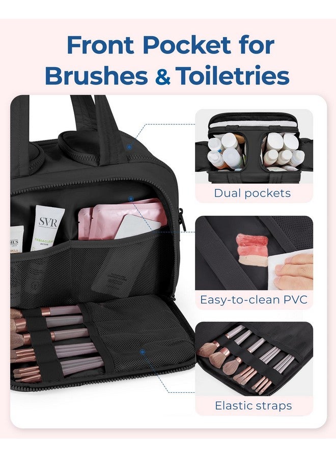 BAGSMART BAGSMART Travel Toiletry Bag, Lightweight Large Wide-open Travel Bag for Women, Puffy Cosmetic Makeup Bag Organizer with Handle for Accessories,Essentials, Toiletries, Black - Image 5