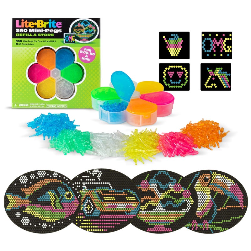 Lite Brite HD Template and Peg Refill Set Plus Storage 360 MiniPegs and 8 Templates - Image 2