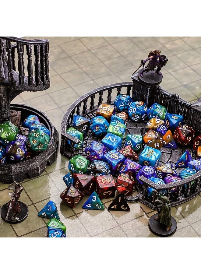 مجموعة نرد متعدد السطوح مع أكياس سوداء، 5 مجموعات كاملة من النرد ثنائي الألوان من D4 D6 D8 D10 D% D12 D20 متوافقة مع ألعاب الطاولة - Image 4